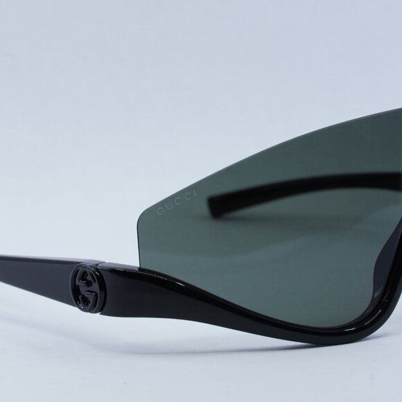 Gucci GG1650S 001 Sunglasses Shiny Black Shield Frame, Grey Lenses main image 5
